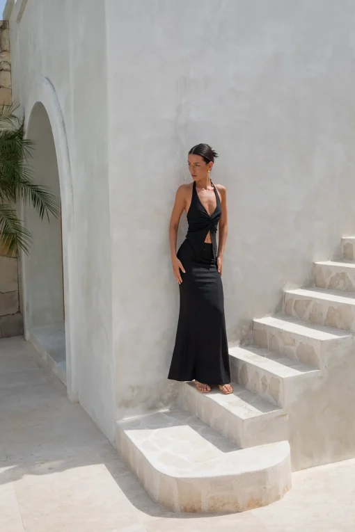 Palm Tree Paradise Halter Top Black