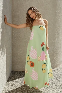 Patio Dining Strapless Maxi Dress Green