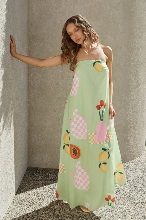 Patio Dining Strapless Maxi Dress Green