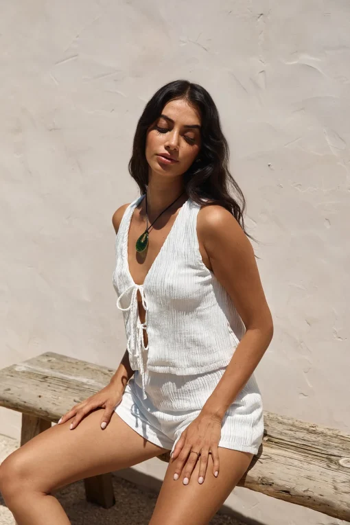 Pearlescent Jewels Crop Top White