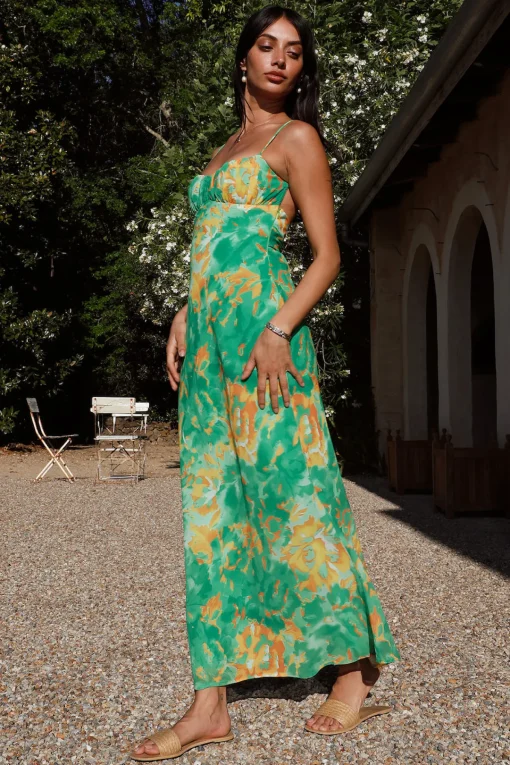 Peony Pillow Maxi Dress Green