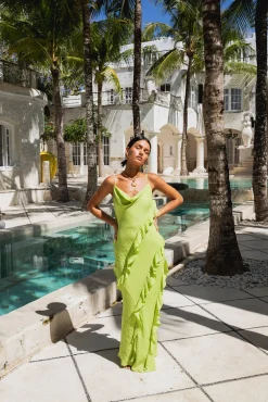 Romantic Flare Maxi Dress Green