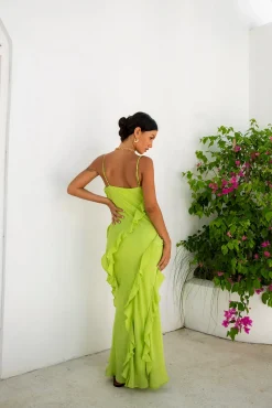 Romantic Flare Maxi Dress Green