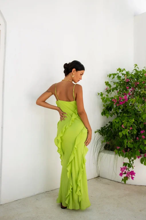 Romantic Flare Maxi Dress Green