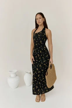 Scarlet Hues Halter Maxi Dress Black