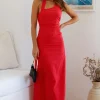 Scarlet Hues Halter Maxi Dress Red