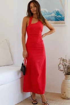 Scarlet Hues Halter Maxi Dress Red