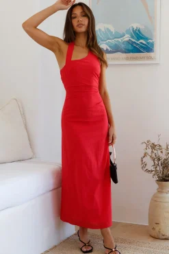 Scarlet Hues Halter Maxi Dress Red