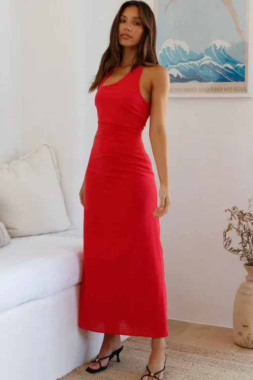 Scarlet Hues Halter Maxi Dress Red