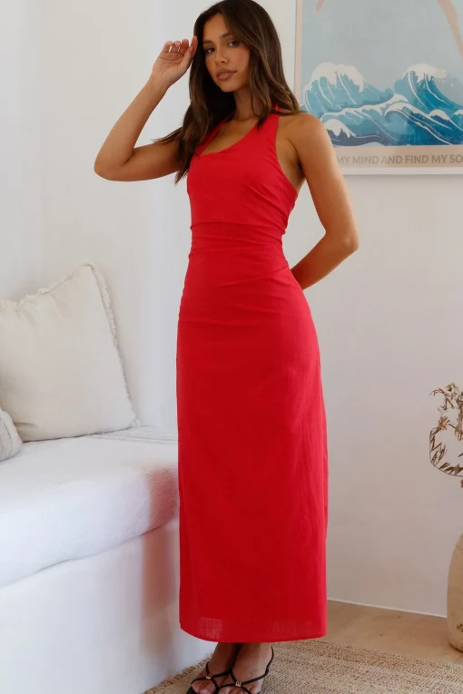 Scarlet Hues Halter Maxi Dress Red