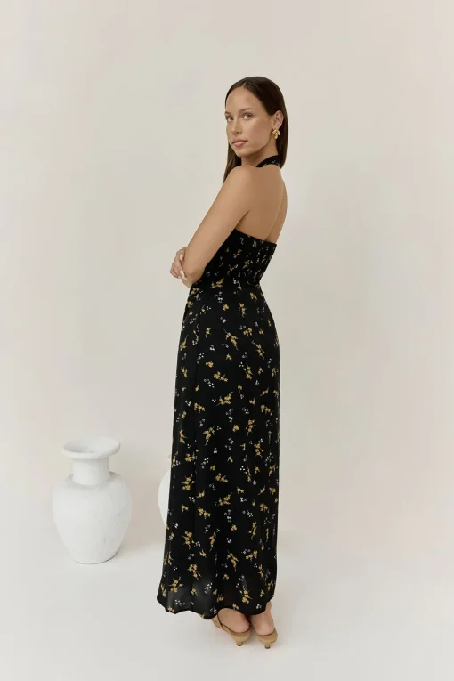 Scarlet Hues Halter Maxi Dress Black
