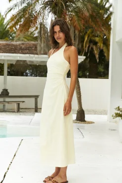 Scarlet Hues Halter Maxi Dress Lemon