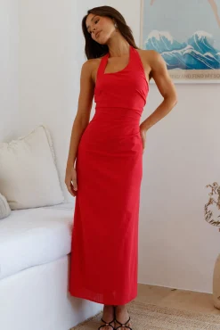 Scarlet Hues Halter Maxi Dress Red
