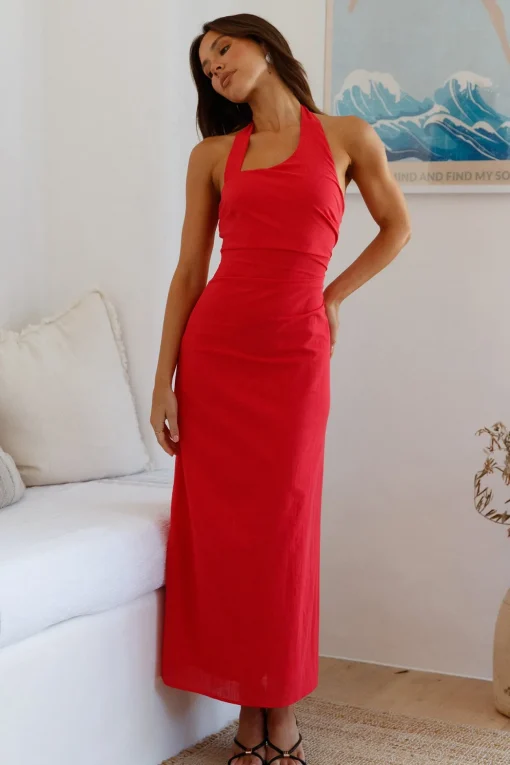 Scarlet Hues Halter Maxi Dress Red