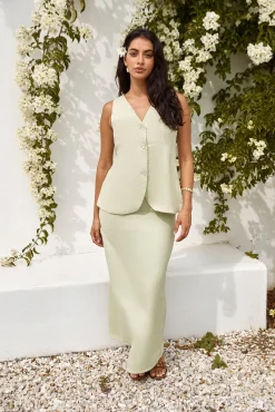 Seaside Haven Linen Maxi Skirt Green