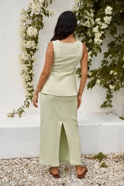 Seaside Haven Linen Maxi Skirt Green