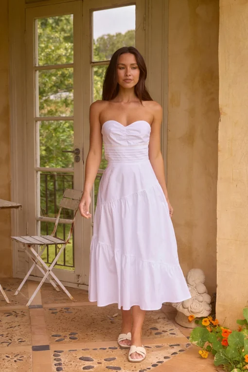 Seaside Picnic Midi Dress White