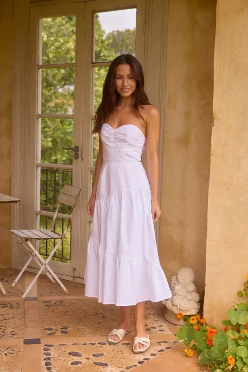 Seaside Picnic Midi Dress White