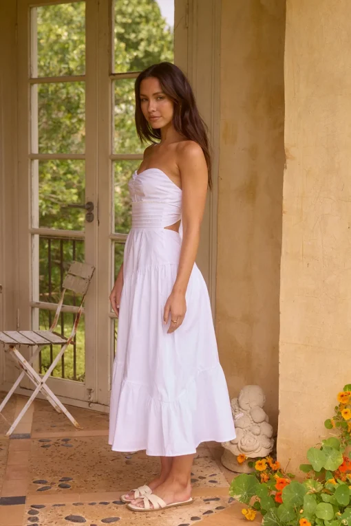 Seaside Picnic Midi Dress White