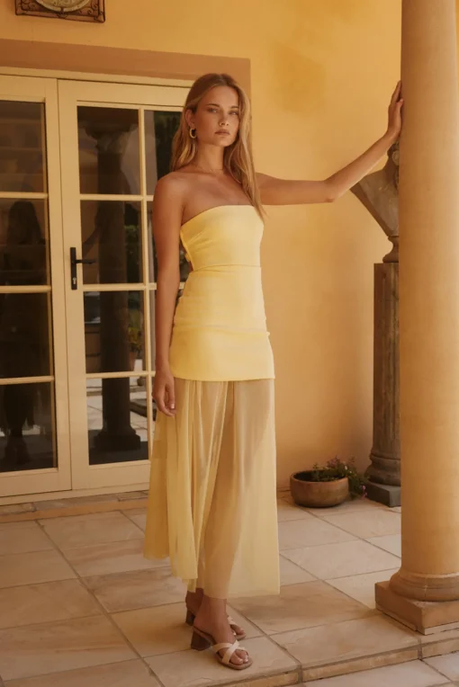Serene Sands Strapless Maxi Dress Yellow