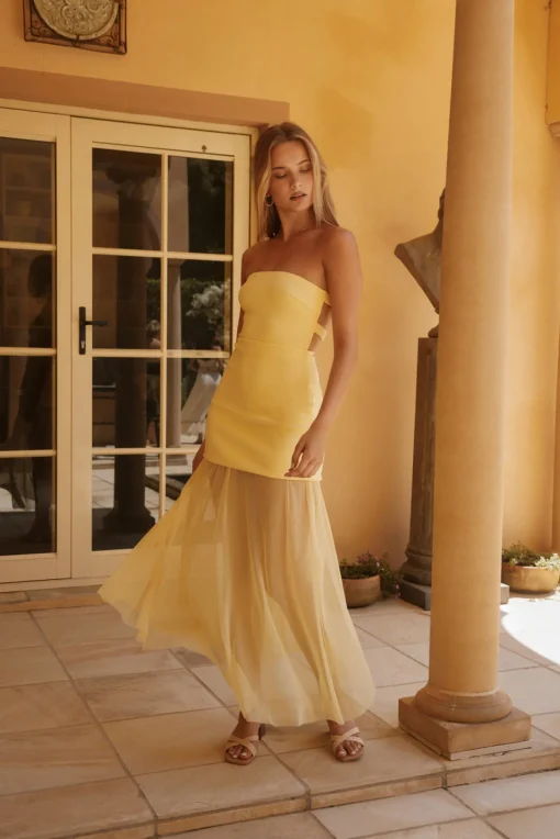 Serene Sands Strapless Maxi Dress Yellow
