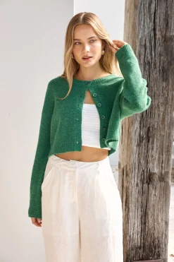 Soft Touch Wool Blend Cardigan Green