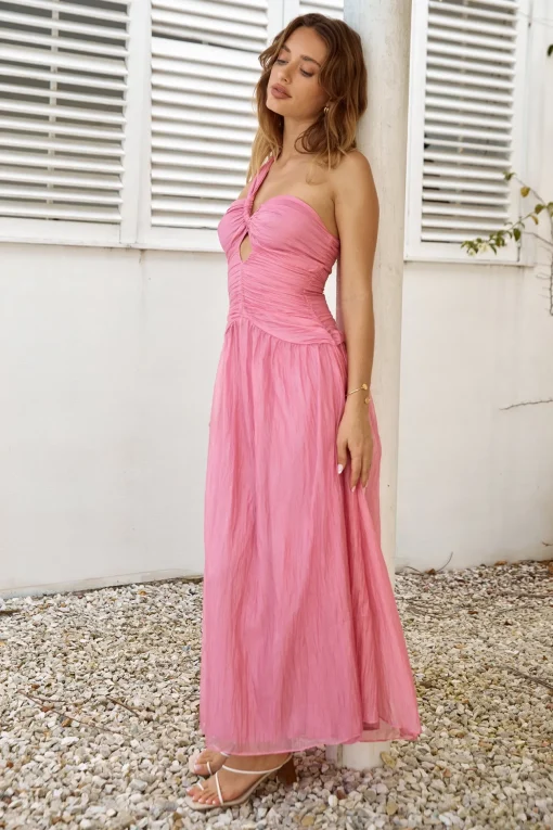 Sugar Coated One Shoulder Maxi Dress Pink
