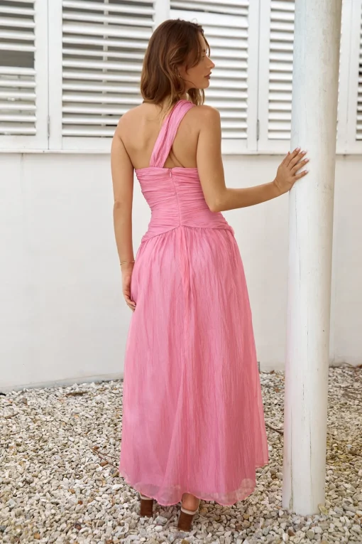 Sugar Coated One Shoulder Maxi Dress Pink