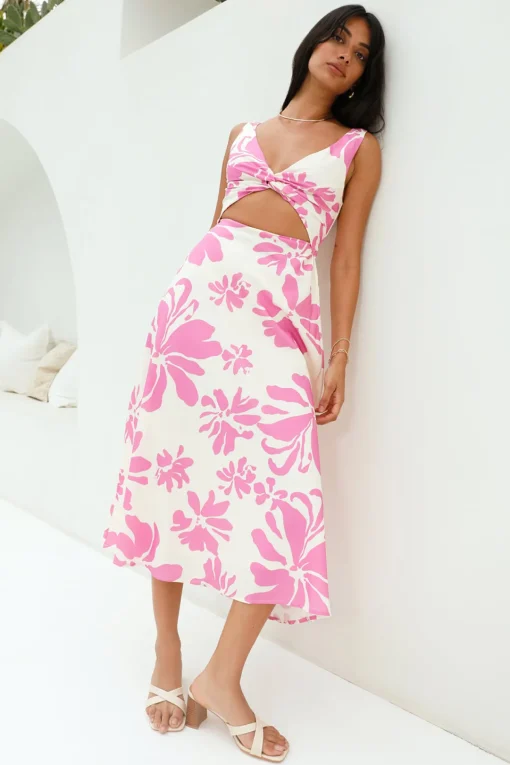 Sunset Sorbet Midi Dress Pink