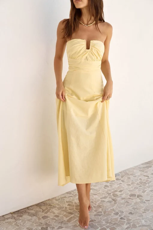 Sunshine Bliss Strapless Maxi Dress Yellow