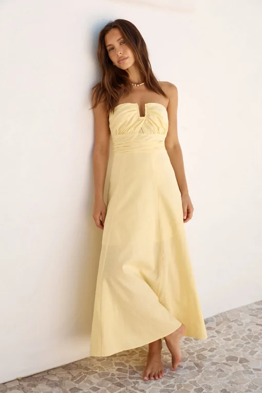 Sunshine Bliss Strapless Maxi Dress Yellow