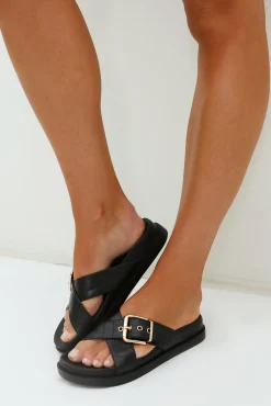 VERALI Oscar Chunky Slides Black Croc Emboss