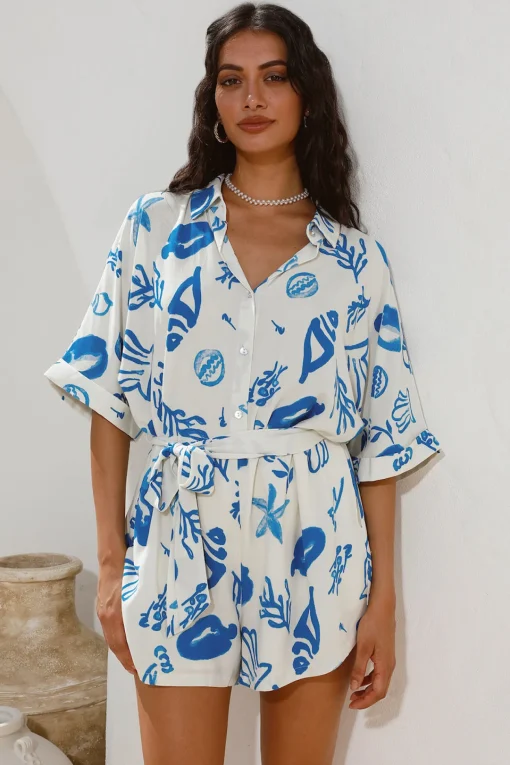 Where It Begins Romper Blue