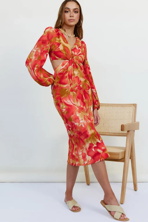 Wish On A Star Midi Dress Red