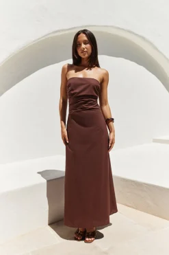 Yasmin Strapless Maxi Dress Brown