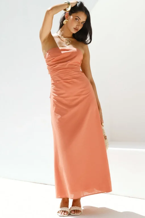 Yasmin Strapless Maxi Dress Coral
