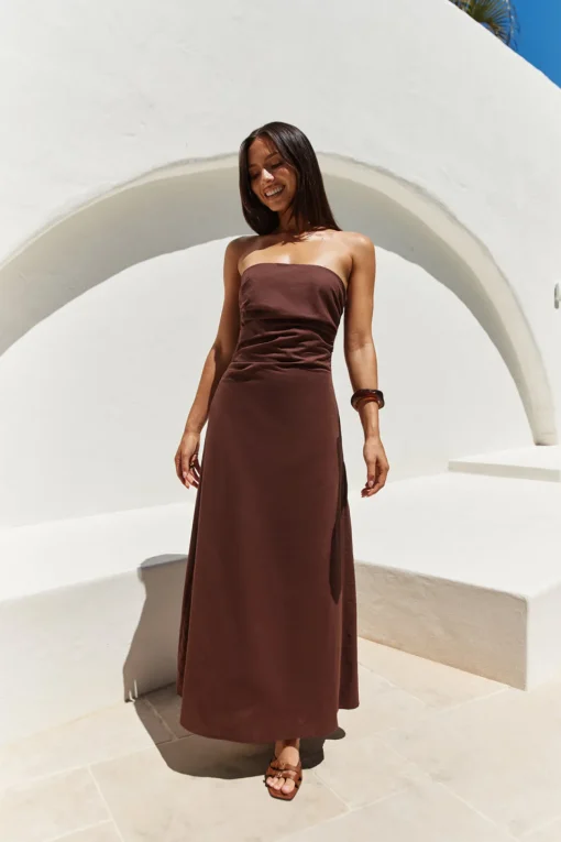 Yasmin Strapless Maxi Dress Brown