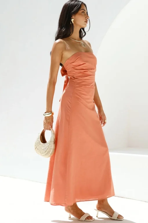 Yasmin Strapless Maxi Dress Coral