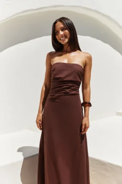 Yasmin Strapless Maxi Dress Brown