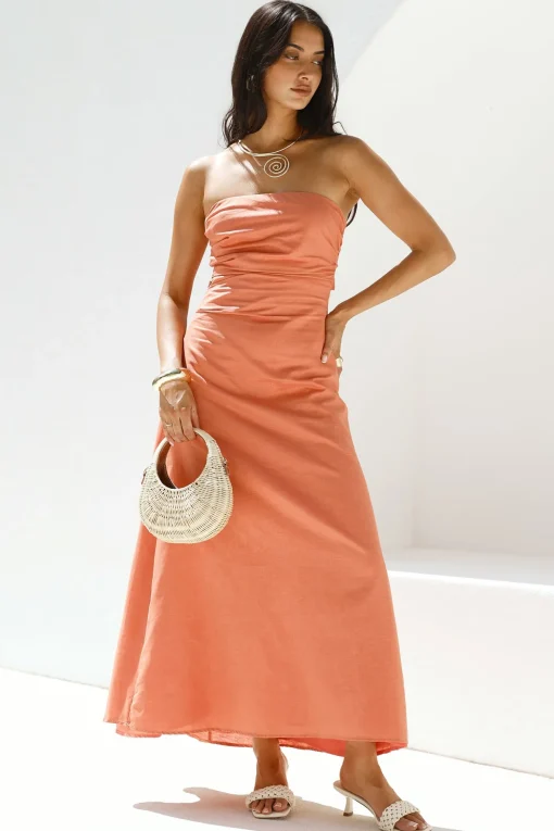 Yasmin Strapless Maxi Dress Coral